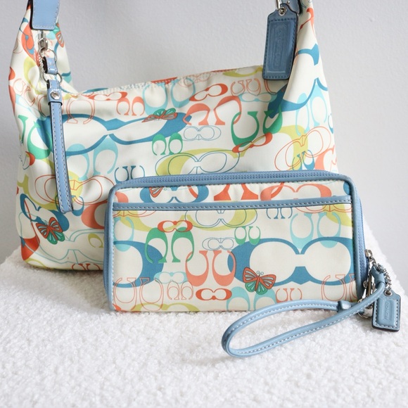 Y2K Coach Logo Optic Butterfly Hobo Bag & Matching Wallet/Wristlet - Picture 4 of 13